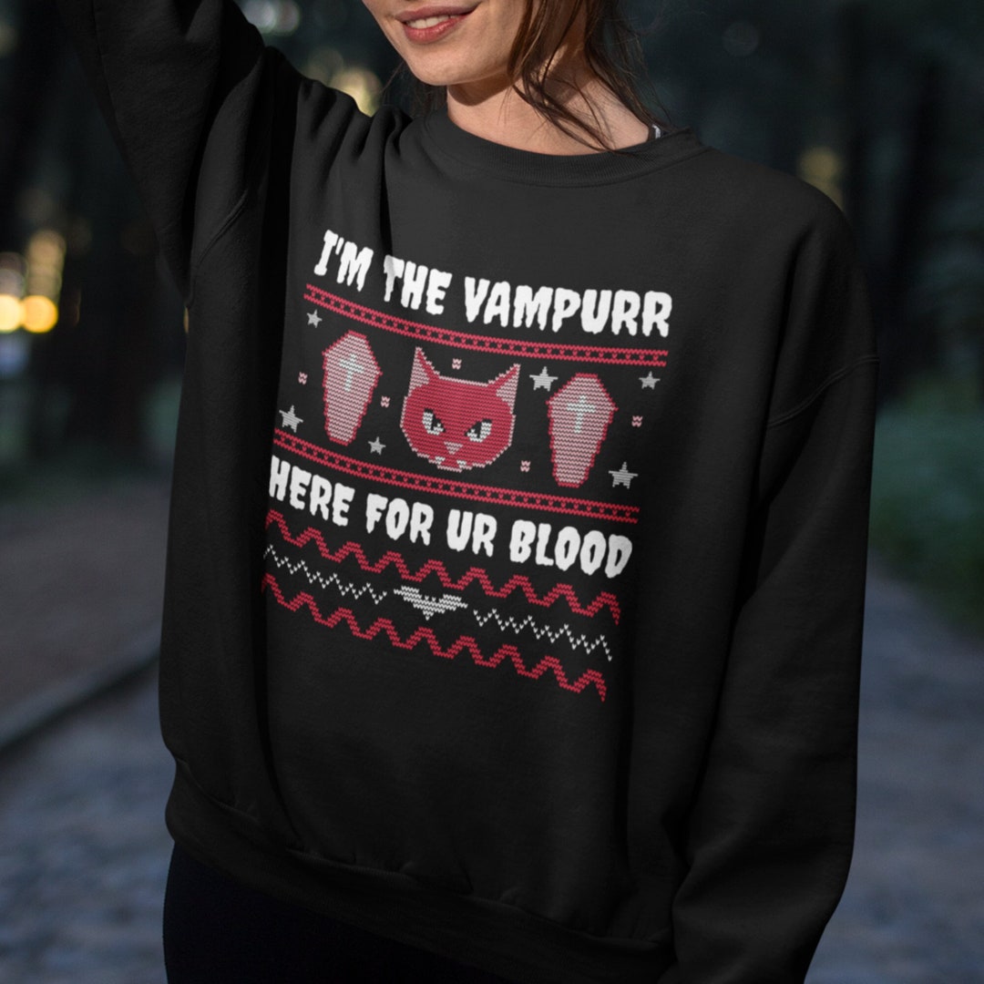 Vampire Cat Sweatshirt, Ugly Halloween Sweater, Ugly Sweater Halloween, Vampurr Sweatshirt