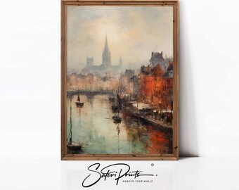 Moody Paris Cityscape Art Print - Vintage French Travel Gift