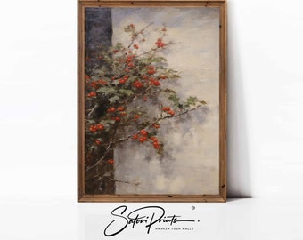 Vintage Holiday Wall Art | Botanical Yuletide Print | Holly Tree Illustration | Perfect Gift for Art Enthusiasts