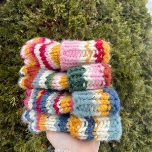 Gorro de punto grueso multicolor: hilo grueso, estilo acogedor, duradero, hecho a mano, para el invierno | Estilo acogedor para exteriores para mujer