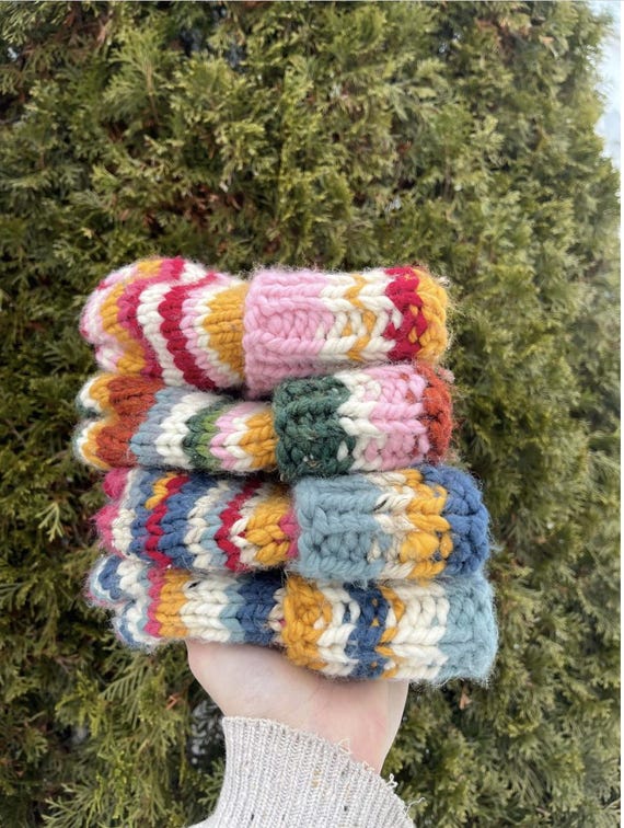 Knitting Pattern Chunky Scrap Yarn Beanie Digital Download  Video Link Beginner-Friendly Detailed Cinque Terre Bean Model *ENGLISH*