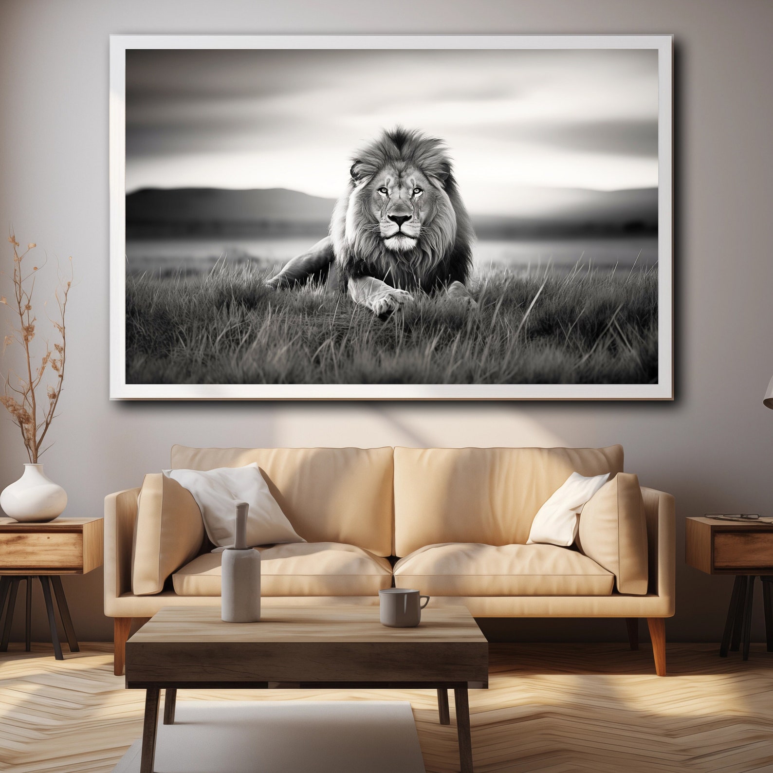 Black And White African Lion Wall Art Print Decor Modern Minimalist black-and-white-african-lion-wall-art-print-decor-modern-minimalist