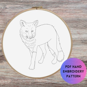 Animal Embroidery PDF Pattern - Fox, Woodland Wildlife Design Template