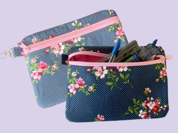 Medium (8" x 6.5") Zippered Pouch for notion holder,  gifts, makeup,  toiletries, and more with swivel clasp
