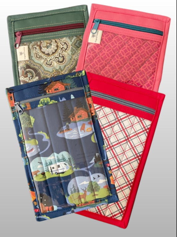 Med Quilted Project Pouch with Vinyl Front for cross stitch, needlepoint, embroidery, Paper Piecing, quilt blocks, and small hand projects