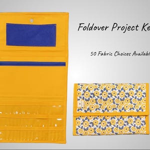 Versatile Needlework Foldover Project Keeper - Floss Storage, Zippered Pocket, Slip Pocket - Customizable with Multiple Fabric Choices