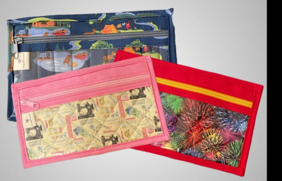 Med Quilted Project Pouch with Vinyl Front for cross stitch, needlepoint, embroidery, Paper Piecing, quilt blocks, and small hand projects
