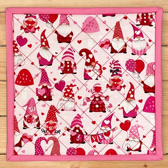 Valentine's Day Gnome Quilted Mug Rug - Adorable Coaster for Coffee, Tea, Snacks, and More! Enjoy your Favorite Beverages and Treats!