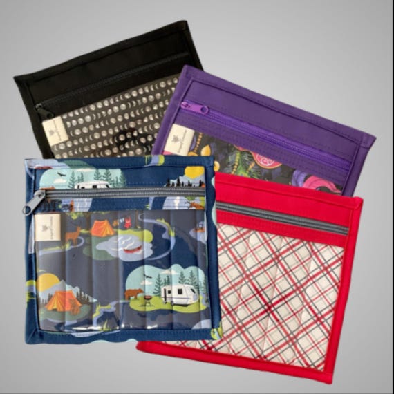 Small Quilted Project Pouch with Vinyl Front for cross stitch, needlepoint, embroidery, Paper Piecing, quilt blocks, and small hand projects