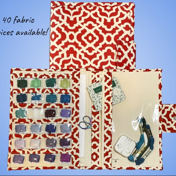 Versatile Needlework Portfolio Project Keeper - Floss Storage, Zippered Pocket, Slip Pockets - Customizable with Multiple Fabric Choices