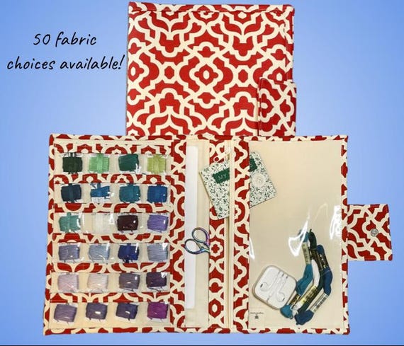 Versatile Needlework Portfolio Project Keeper - Floss Storage, Zippered Pocket, Slip Pockets - Customizable with Multiple Fabric Choices