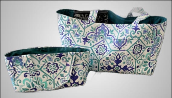 Matching Set of Small and Large Catch-All Tote bag with pockets for shopping, overnight bag, traveling, hobby supplies