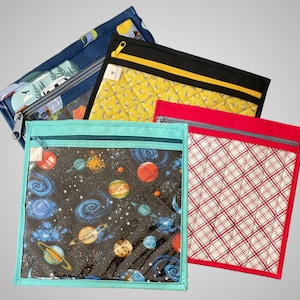 Large Quilted Project Pouch with Vinyl Front for cross stitch, needlepoint, embroidery, Paper Piecing, quilt blocks, and small hand projects