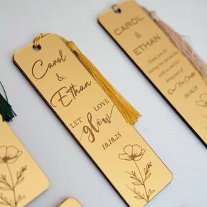 Personalized Acrylic Bookmark with Tassel • Gold Mirror Wedding Favor • Custom Guest Gift • Engagement Party Keepsake -  Wooden Bookmark