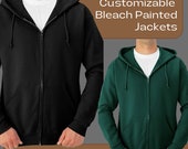 Custom Bleach Painted Zip Up Jacket - original - one of a kind - themed - personalized - art - decorative - cozy - comfy - wearable - pretty