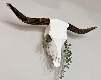 Longhorn bull wall hanging planter geometric cow skull plant pot with drainage holes and drip tray