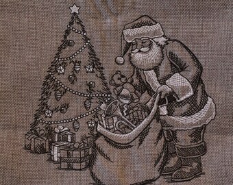 Haftowana poszewka na poduszkę świąteczną, dekoracja świąteczna, projekt haftu ręcznego, dekoracyjna poduszka Wesołych Świąt