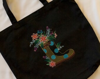 Spersonalizowana czarna torba z haftem, haftowana torba, torba z płótna, prezent dla druhny, słodka torba, torba dla nauczyciela, prezent wielkanocny