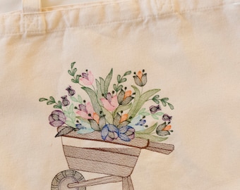 Ręcznie haftowana torba z motywem kwiatowym, wzór płóciennej torby, uroczy haft
