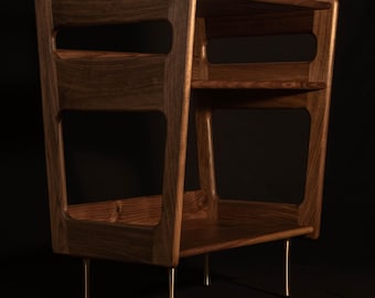 Art Deco Walnut Record Player Stand | Solid Wood Turntable Table