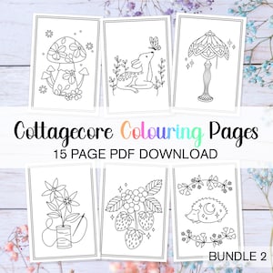 Paquete de 2 páginas para colorear estilo cottagecore: páginas para colorear bonitas y acogedoras, páginas para colorear de frutas para adultos y niños.