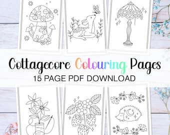 Paquete de 2 páginas para colorear estilo cottagecore: páginas para colorear bonitas y acogedoras, páginas para colorear de frutas para adultos y niños.