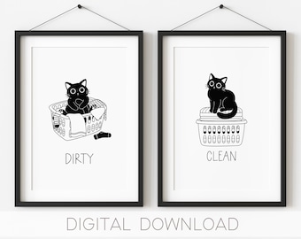 Printable Laundry Cats Digital Art, Cute Laundry Posters, Cat Lover Digital Art Print Cute Home Wall Art Funny Laundry Art Laundry Decor Cat