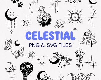 Celestial SVG PNG Clipart, Sun And Moon svg Witchy Tarot Sublimation Files (Set 2)