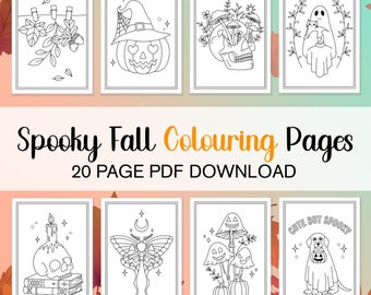 Spooky herfst kleurplaat bundel 1, herfst kleurplaten, leuke Halloween kleuren in bundel volwassen afdrukbare kleuren PDF Witchy kleurenpagina