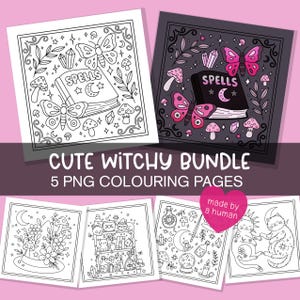 Cute Witchy Colouring Page Bundle -  Hand Drawn Witch Coloring Pages