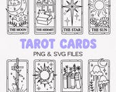 8 Tarot Cards SVG PNG Bundle Celestial Clipart Sun And Moon Graphics