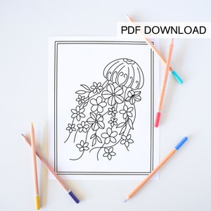 Pode incluir: Um desenho a preto e branco de uma &aacute;gua-viva com flores. A &aacute;gua-viva &eacute; representada com uma cabe&ccedil;a em forma de sino e tent&aacute;culos adornados com flores.