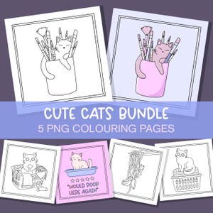 Cute Cats Colouring Page Bundle, Easy Cat Coloring Pages, Cat Lover Coloring Pages Adult Colouring Pages Funny Cats Coloring Book Page PNG