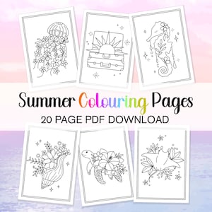 Paquete de páginas para colorear de verano, páginas para colorear de playa, coloración del océano en paquete, color de medusas para colorear tortugas en página para colorear floral para niños