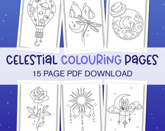Celestial Colouring Page Bundle 1, Cosmic Coloring Page Coloring In Moon Bundle, Space Colouring Adult Coloring Page Galaxy Color In Pages