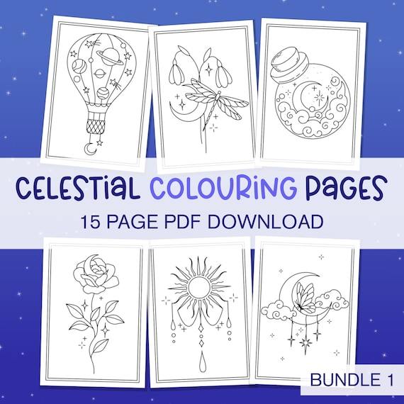 Celestial Colouring Page Bundle 1, Cosmic Coloring Page Coloring In Moon Bundle, Space Colouring Adult Coloring Page Galaxy Color In Pages