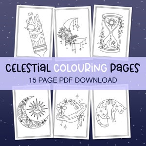 Pacchetto di pagine da colorare celestiali 2, pagina da colorare cosmica da colorare sulla luna, pacchetto di pagine da colorare per adulti, pagina da colorare sulla galassia