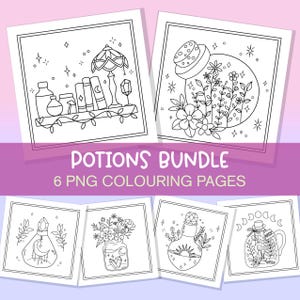 Potions Colouring Page Bundle, Magic Coloring Pages, Easy Coloring Pages Adult Colouring Pages Fantasy Coloring Book Page PNG Download