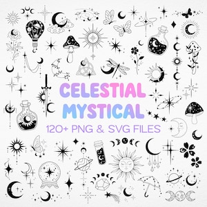 Big Celestial Mystical SVG PNG Clipart Bundle, Witchy Graphics Sun And Moon PNG Files