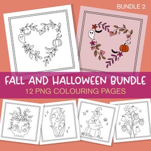Fall And Halloween Colouring Page Bundle 2, Downloadable Colouring Pages, Spooky Coloring Page Cute Ghosts Coloring In Adult Coloring PNG