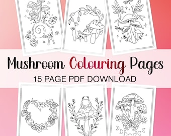 Mushroom Colouring Page Bundle 2, Mushrooms Coloring Page Coloring In Fairies Bundle, Cozy Colouring Adult Coloring Page Cute Color In Pages
