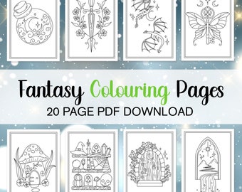 Fantasy Colouring Page Bundle, Whimsical Coloring Pages, Magic Coloring Pages Adult Printable Coloring Pages, Witchy Coloring Pages
