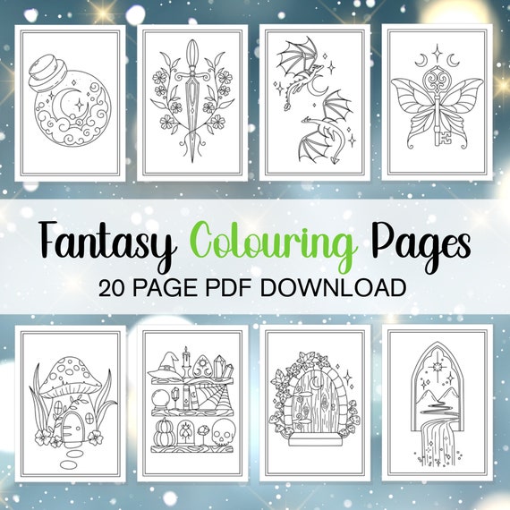 Fantasy Colouring Page Bundle, Whimsical Coloring Pages, Magic Coloring Pages Adult Printable Coloring Pages, Witchy Coloring Pages