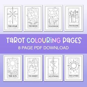 Paquete de páginas para colorear del Tarot, páginas divertidas para colorear, paquete para colorear, luna para colorear, páginas espirituales para colorear para adultos.