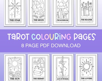 Tarot Malseite Bundle, lustige Malseiten, Färbung im Bundle, Mond Färbung, spirituelle Farbe In Seiten für Erwachsene Fun Color Seite