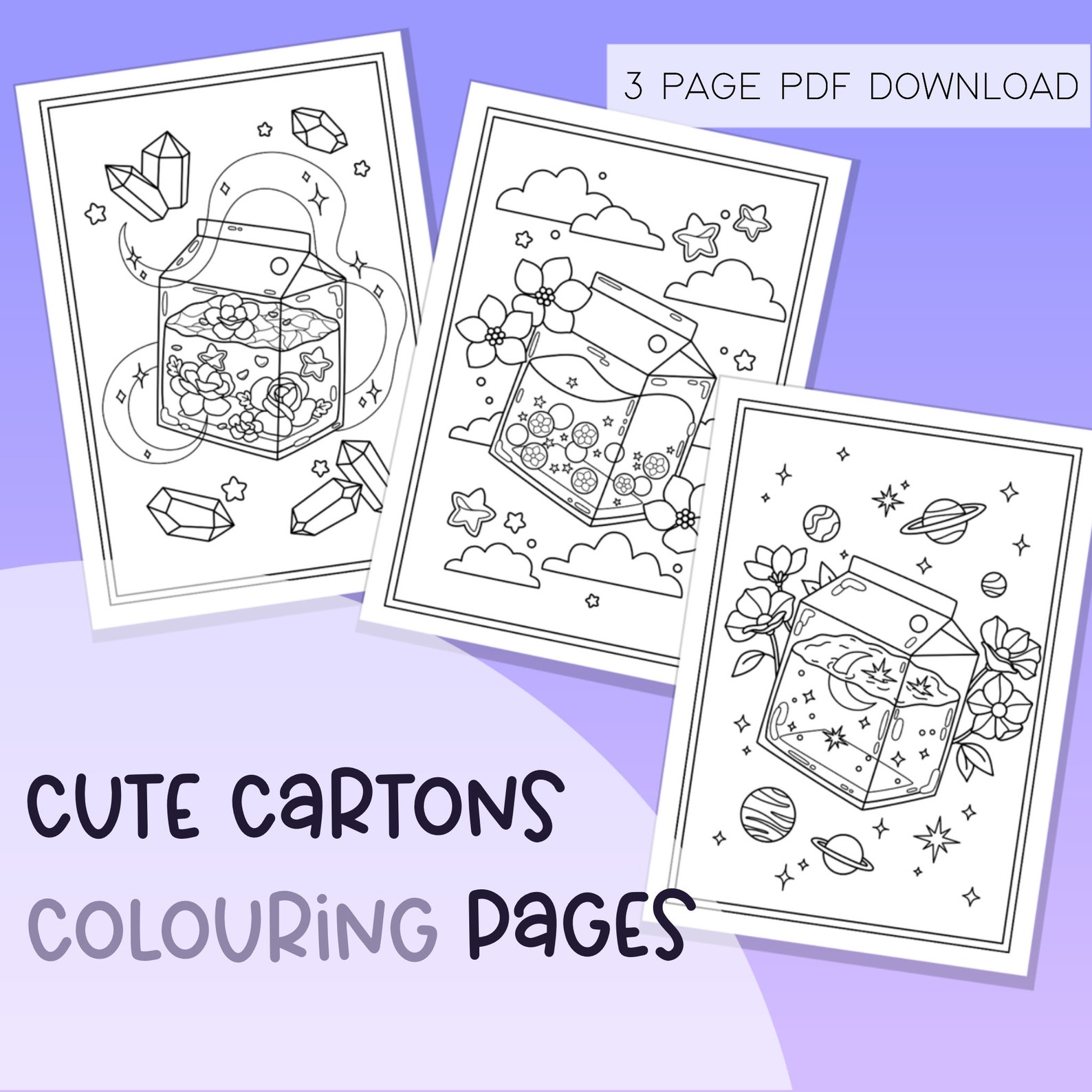 Cute Cartons Colouring Page Bundle, Kawaii Coloring Page Aesthetic ...