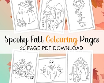 Spooky herfst kleurplaat bundel 3, herfst kleurplaten, leuke Halloween kleuren in bundel volwassen afdrukbare kleuren PDF Witchy kleurenpagina