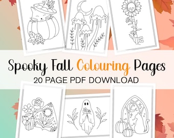 Spooky Fall Colouring Page Bundle 3, Autumn Coloring Pages, Fun Halloween Coloring In Bundle Adult Printable Coloring PDF Witchy Color Page