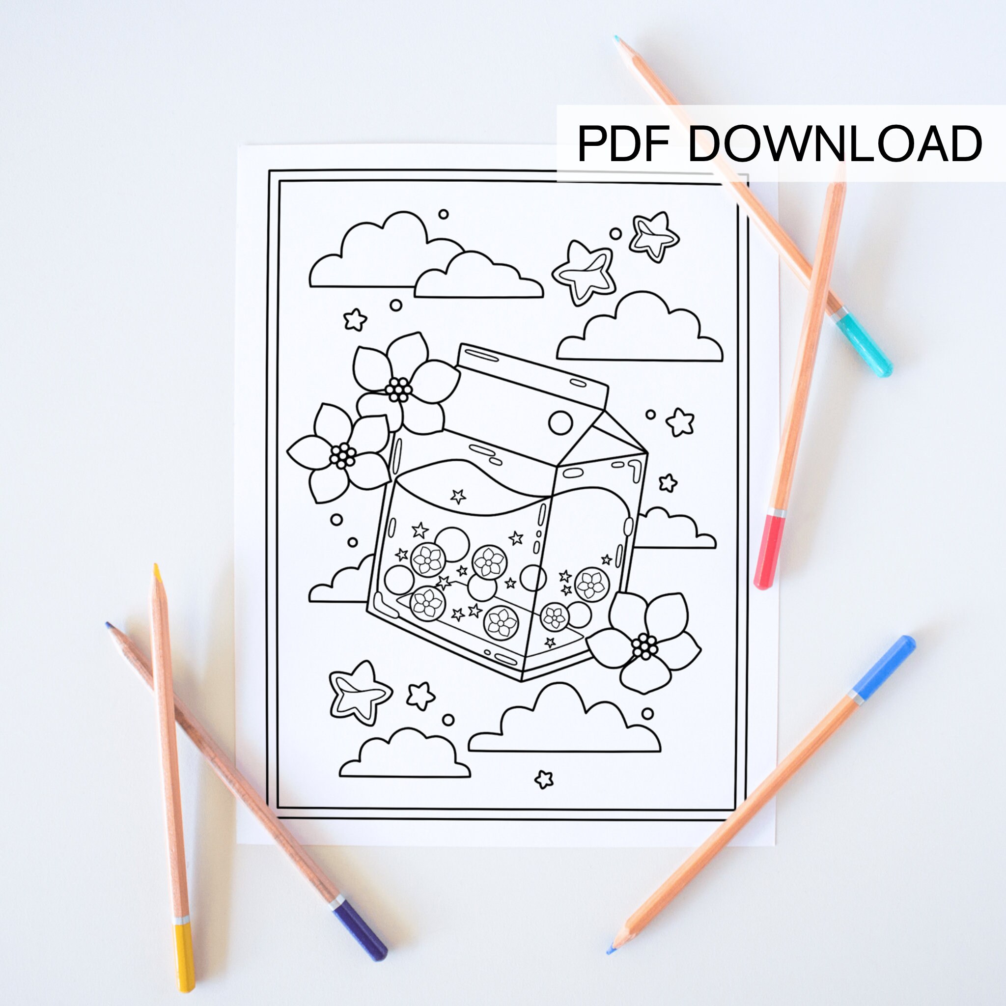 Cute Cartons Colouring Page Bundle, Kawaii Coloring Page Aesthetic ...