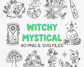 40 Witchy Mystical SVG And PNG Bundle Magic Witch Clipart Line Art Illustrations